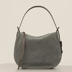 New ALL SAINTS Echo Star Embossed Grey Suede Shoulder Bag